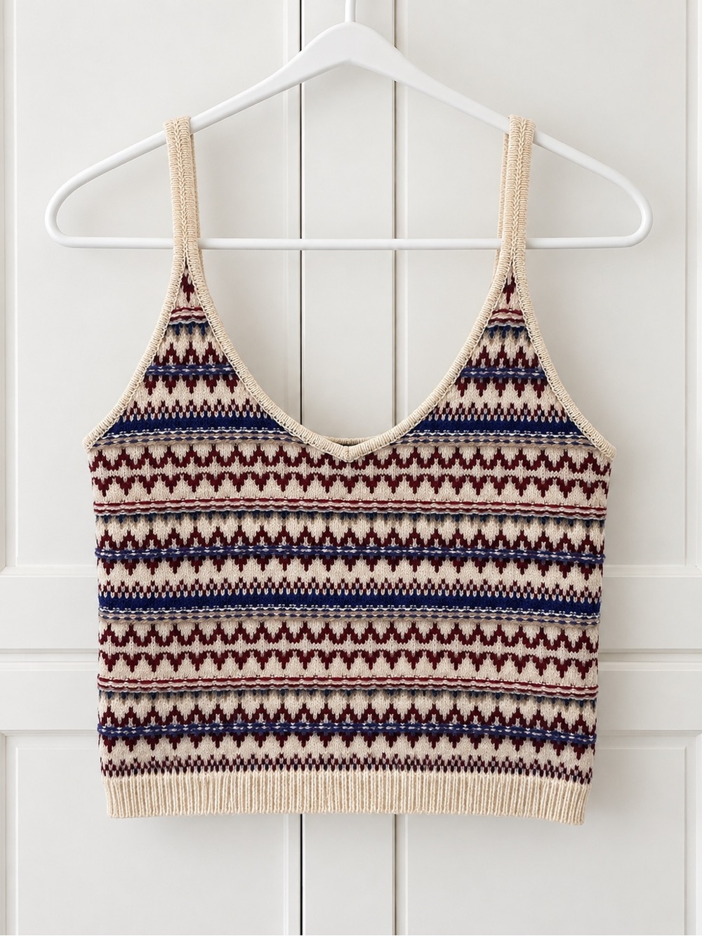 rag & bone Cream Fair Isle Knit Tank with Burgundy & Navy